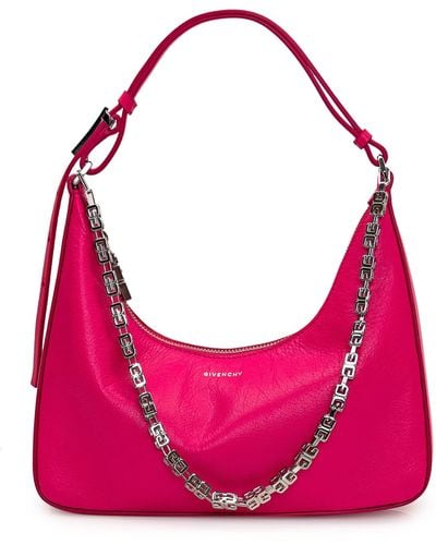 Givenchy Neon Leather Small Cut Out Moon Bag With Chain - Pink