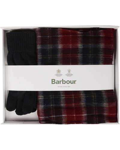 Barbour Saltburn Tartan Scarf & Glove Knitted Set - Red
