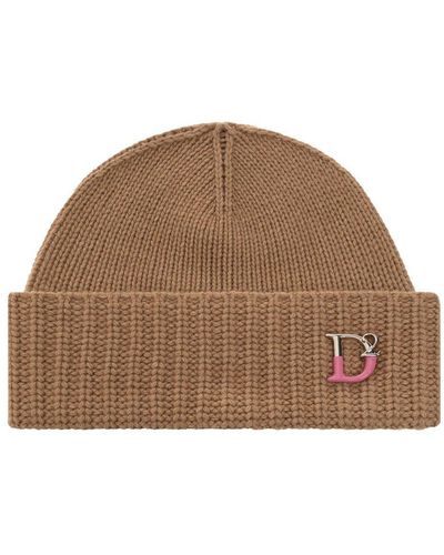 DSquared² Beanie With Logo, - Brown