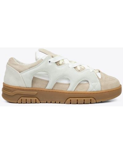 Paura Tr - Suede - New Bomber White Nylon And Beige Suede Low Trainer
