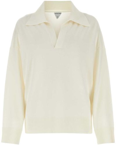 Bottega Veneta Ivory Wool Oversize Polo Shirt - White