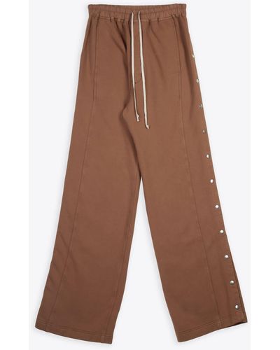 Rick Owens Pusher Trousers Brown Cotton Baggy Sweatpant With Side Snaps - Pusher Pant