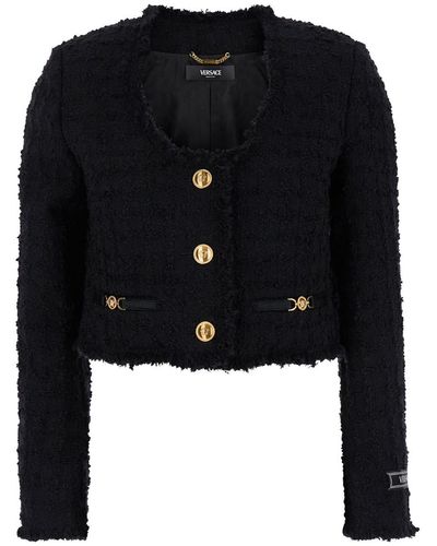 Versace Crop Jacket With Jewel Buttons - Black