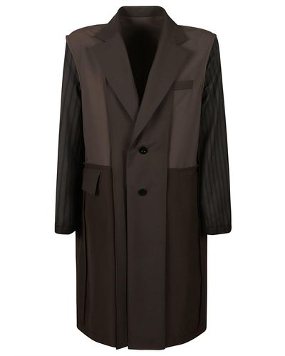 Sacai Stripe Sleeve Long Coat - Black