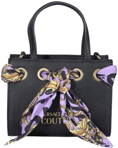 Versace Logo Handbag With Garland Couturei Foulard - Black