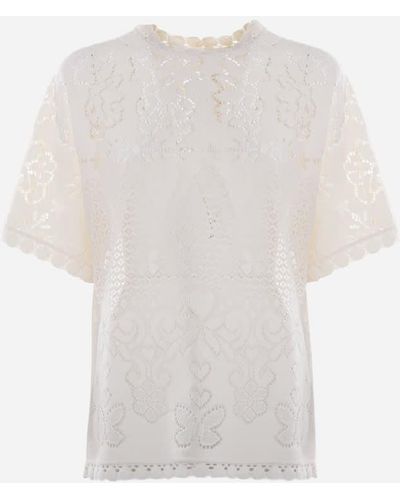 Valentino Cotton T-shirt With Macramé Lace - White