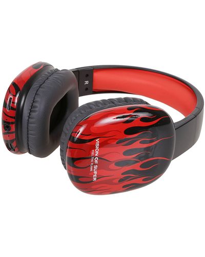 Vision Of Super Headphones With Flames And Logo - Red
