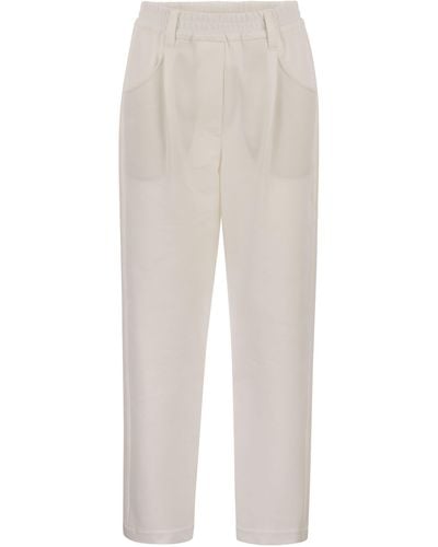 Brunello Cucinelli Baggy Pants In Stretch Cotton Interlock Couture - White