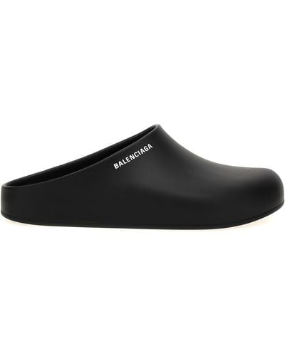 Balenciaga Logo Sabots Flat Shoes - Black
