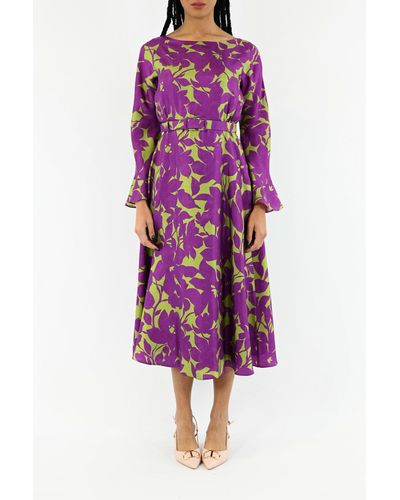 Max Mara Studio Utile Printed Silk Dress - Purple