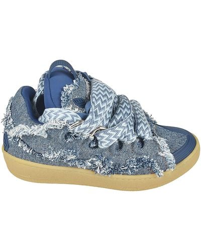 Lanvin Frayed Denim Curb Sneakers - Blue