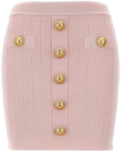 Balmain Logo Button Skirt - Pink