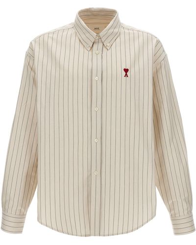 Ami Paris Logo Embroidery Striped Shirt - White