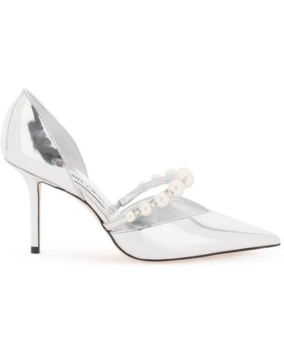 Jimmy Choo Court Shoes Aurelie 85 With Pearls - White