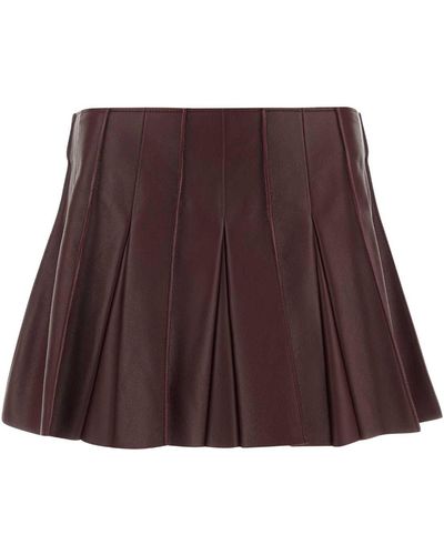 Bottega Veneta Burgundy Leather Mini Skirt - Purple