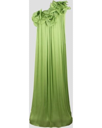 Costarellos Charmain Ruffled Pleated Gown - Green