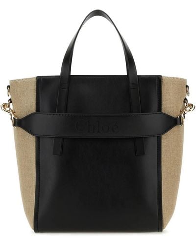 Chloé Two-Tone Canvas And Leather Medium Sense Shopping Bag - Black