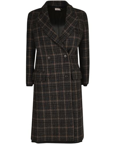 Miu Miu Check Double-Breasted Coat - Black