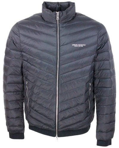 Armani Light Down Jacket With Logoed And Elasticated Edges And Zip Closure - Blue