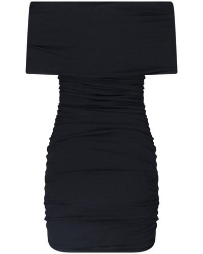 Khaite Over-The-Shoulder Ruched Midi Dress - Black