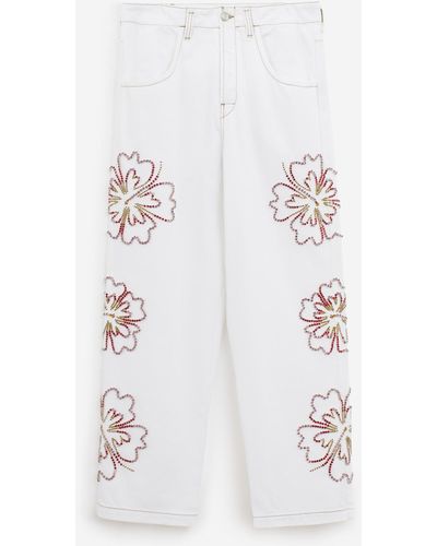 Bluemarble Hibiscus Denim Jeans - White