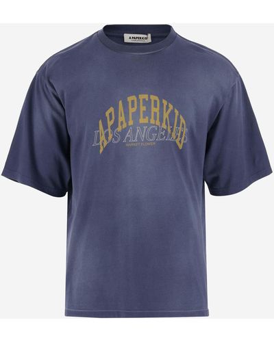 A PAPER KID Cotton T-Shirt With Logo - Blue
