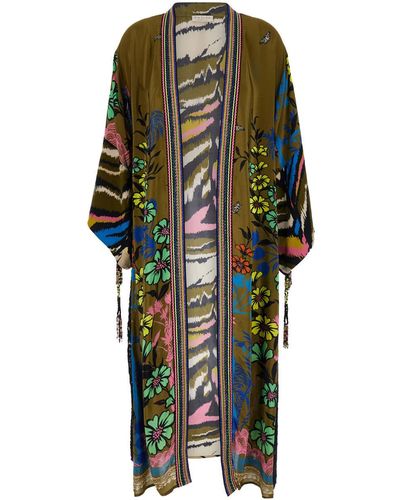 Embroidered Back Green Kimono - Carina