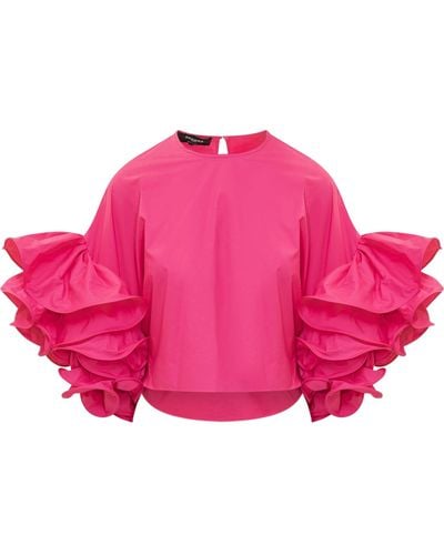 Rochas Ruffled Sleeves Top - Pink