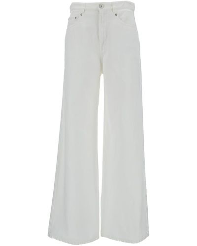 Brunello Cucinelli White Wide Leg Jeans In Linen Blend Woman