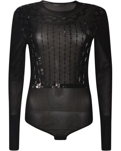 Alberta Ferretti Lace Paneled Longsleeved Bodysuit - Black
