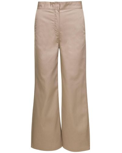 Palm Angels Wide Trousers With Concealed Fastening - Natural
