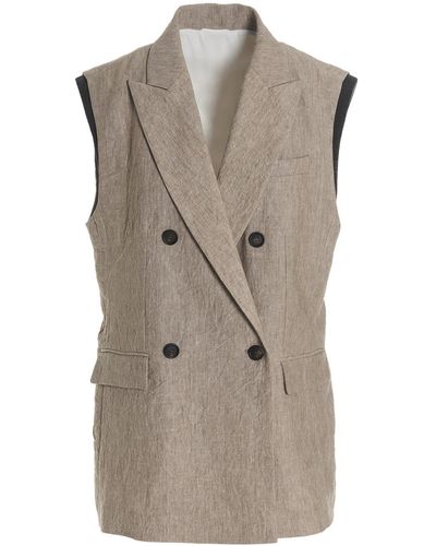 Brunello Cucinelli Double-breasted Sleeveless Jacket - Natural