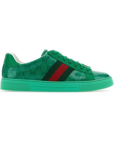Gucci Gg Crystal Fabric Ace Trainers - Green