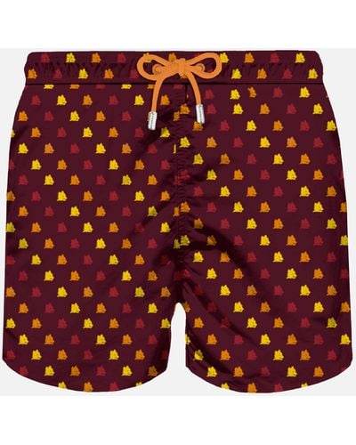 Mc2 Saint Barth Light Fabric Swim Shorts With As Roma Print As Roma Special Edition - Red
