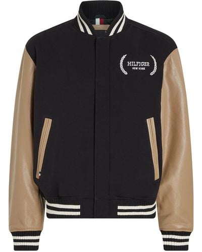 Tommy Hilfiger Wool Leather Varsity Jacket - Black