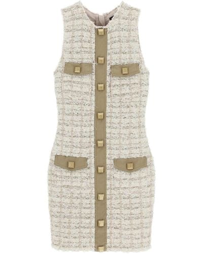 Balmain Sheath Tweed Mini Dress - Natural