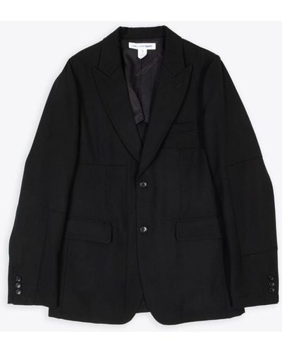 Comme des Garçons Jacket Woven Wool Patchwork Blazer With Peak Lapel - Black