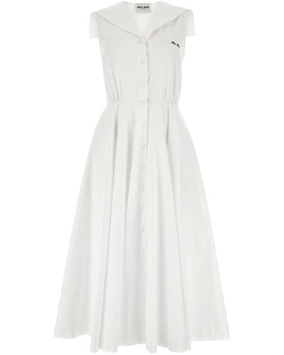 Miu Miu Cotton Shirt Dress - White