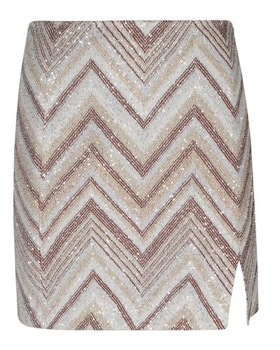 Missoni Zig-Zag Stripe Pattern Embellished Short Skirt - Gray