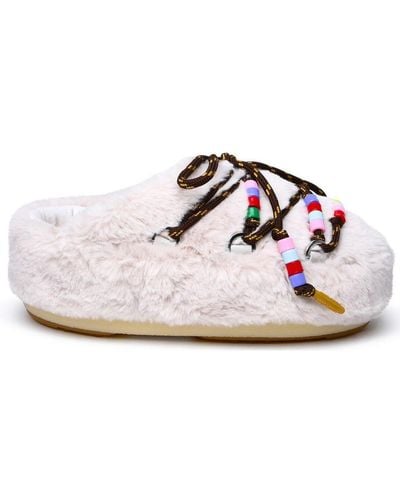 Moon Boot Faux-Fur Bead-Embellished Lace-Up Fastened Mules - White