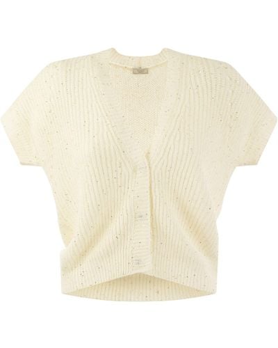 Peserico Cotton And Sequin Cardigan - Natural