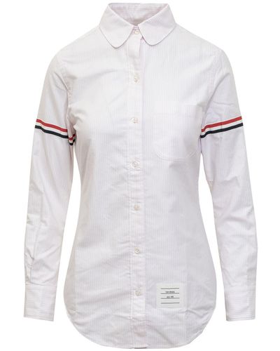 Thom Browne Stripe Oxford Armband Round Collar Shirt - White