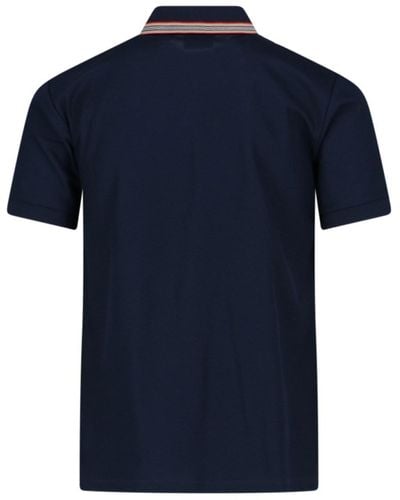 Burberry Striped Detail Polo Shirt - Blue