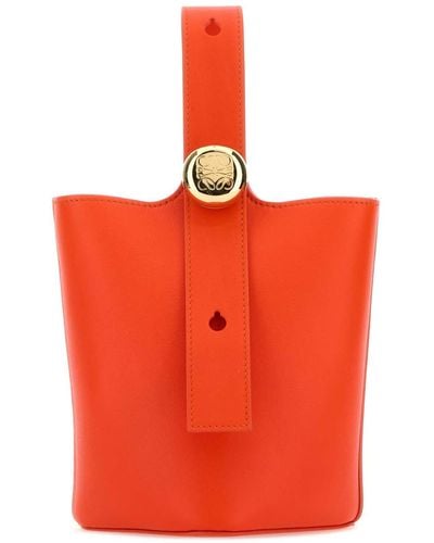 Loewe Dark Leather Mini Pebble Bucket Bag - Orange