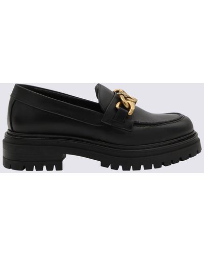 Pinko Black Leather Love Birds Loafers