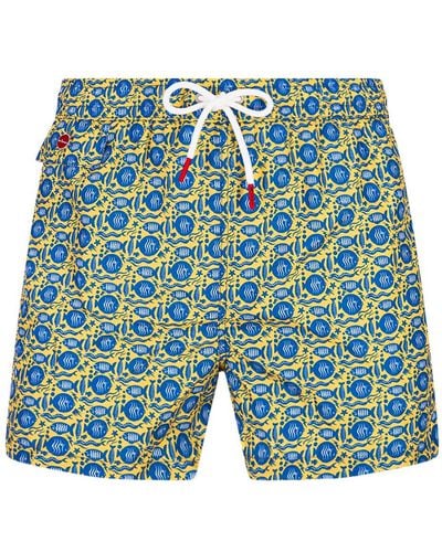 Kiton Swim Shorts With Fish Pattern - Blue