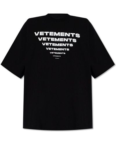 Vetements Logo Printed Crewneck T-Shirt - Black