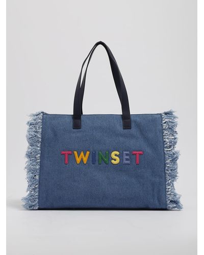 Twin Set Cotton Shoulder Bag - Blue