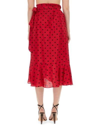 Moschino Taffeta Allover Polka Dots Skirt - Red