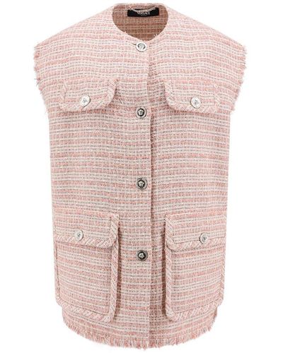 Versace Button-Up Frayed Tweed Waistcoat - Pink